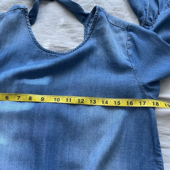 Cloth & Stone Small Blue Chambray Back Tie Bell Sleeve Denim Mini Shift Dress - Picture 8 of 9